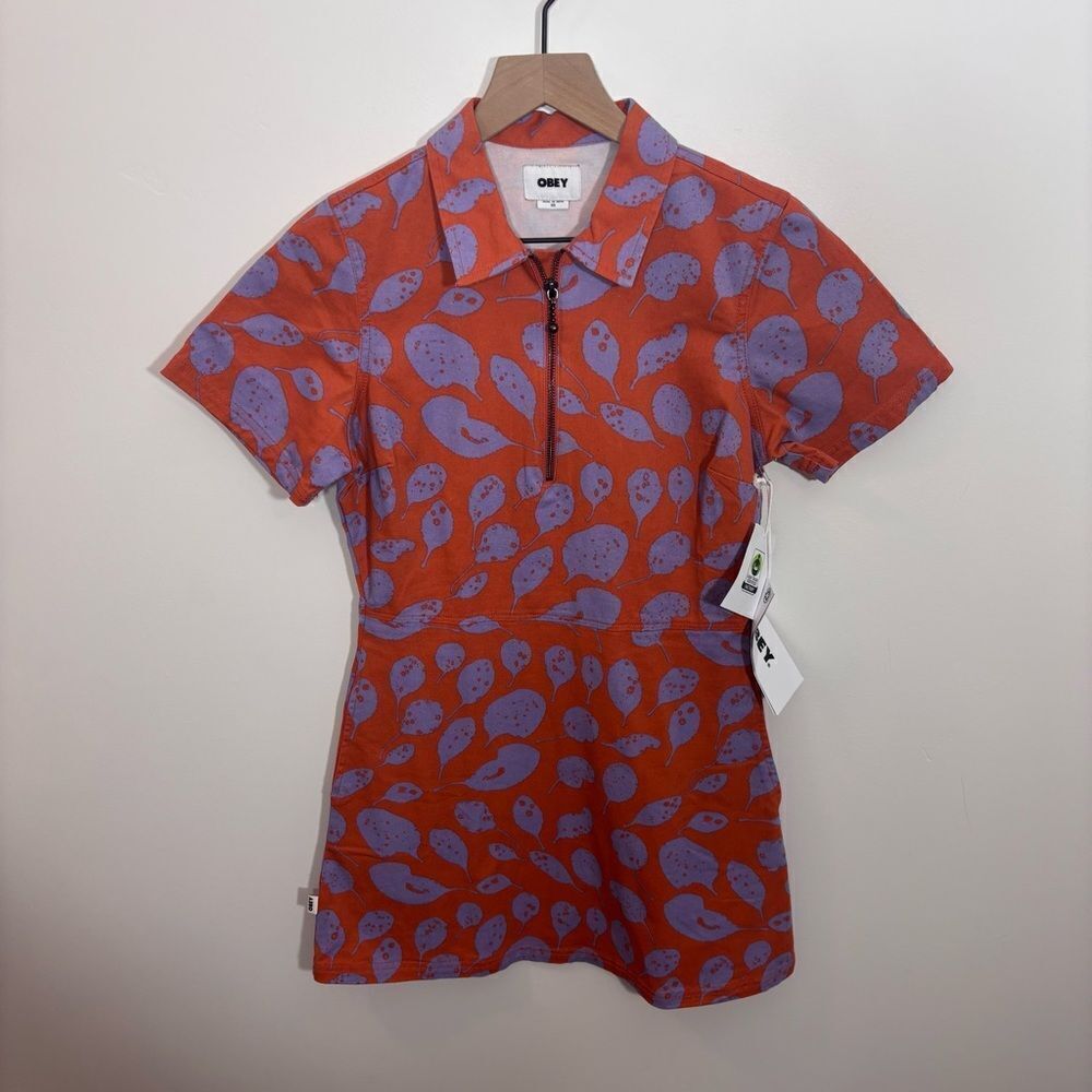 OBEY LEAVES WORK DRESS NEW with tags Size XS GINGER BISCUIT MULTI - Picture 7 of 16